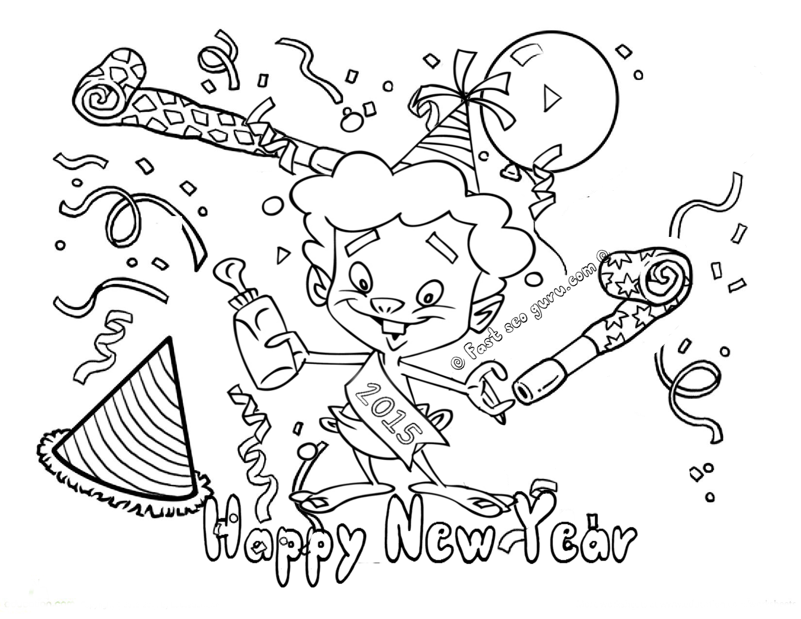 Print out happy new year coloring pages 2015